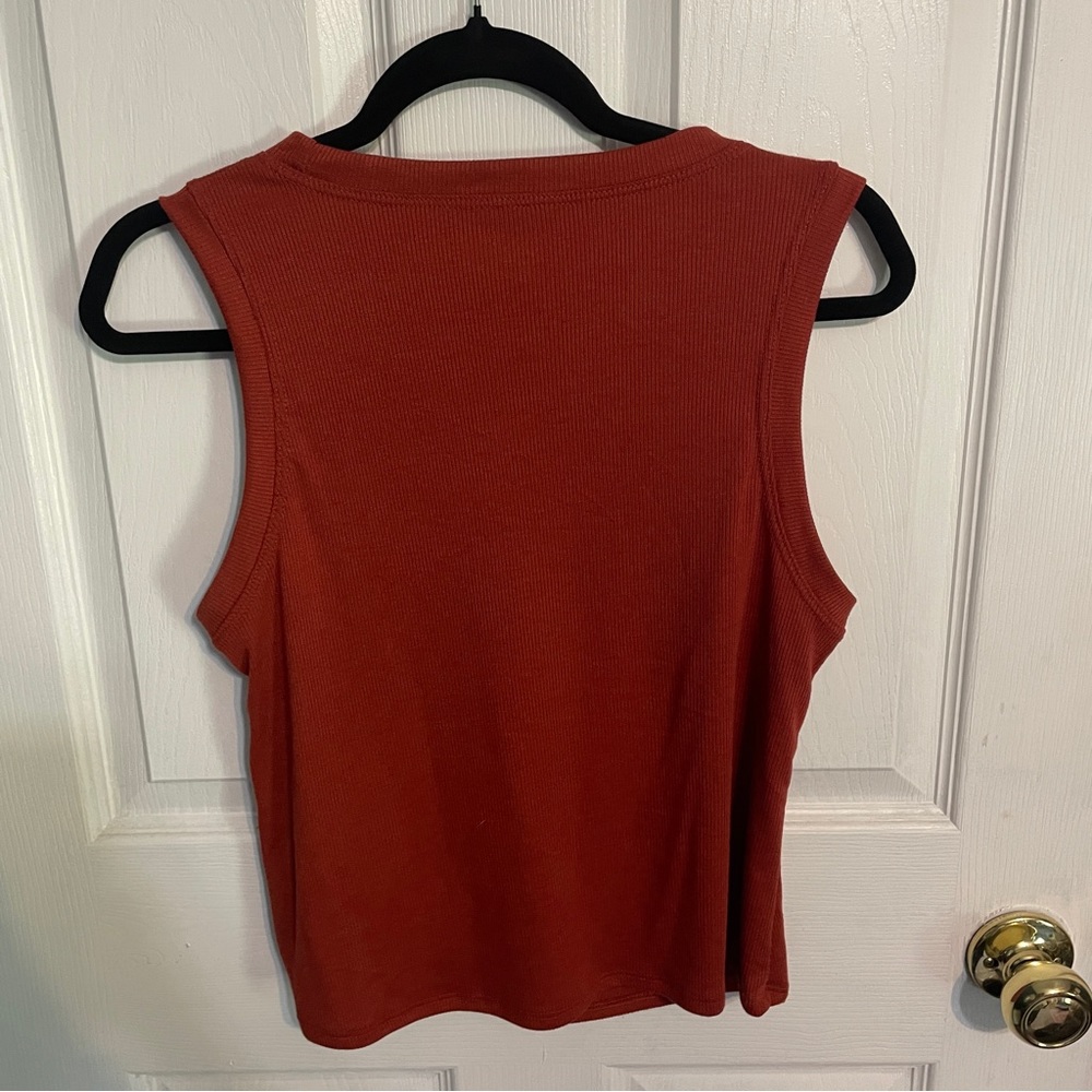 Dark Orange Rust Colored EV&C Evolution and Creation Side Knot Workout Yoga Tank - Picture 5 of 6